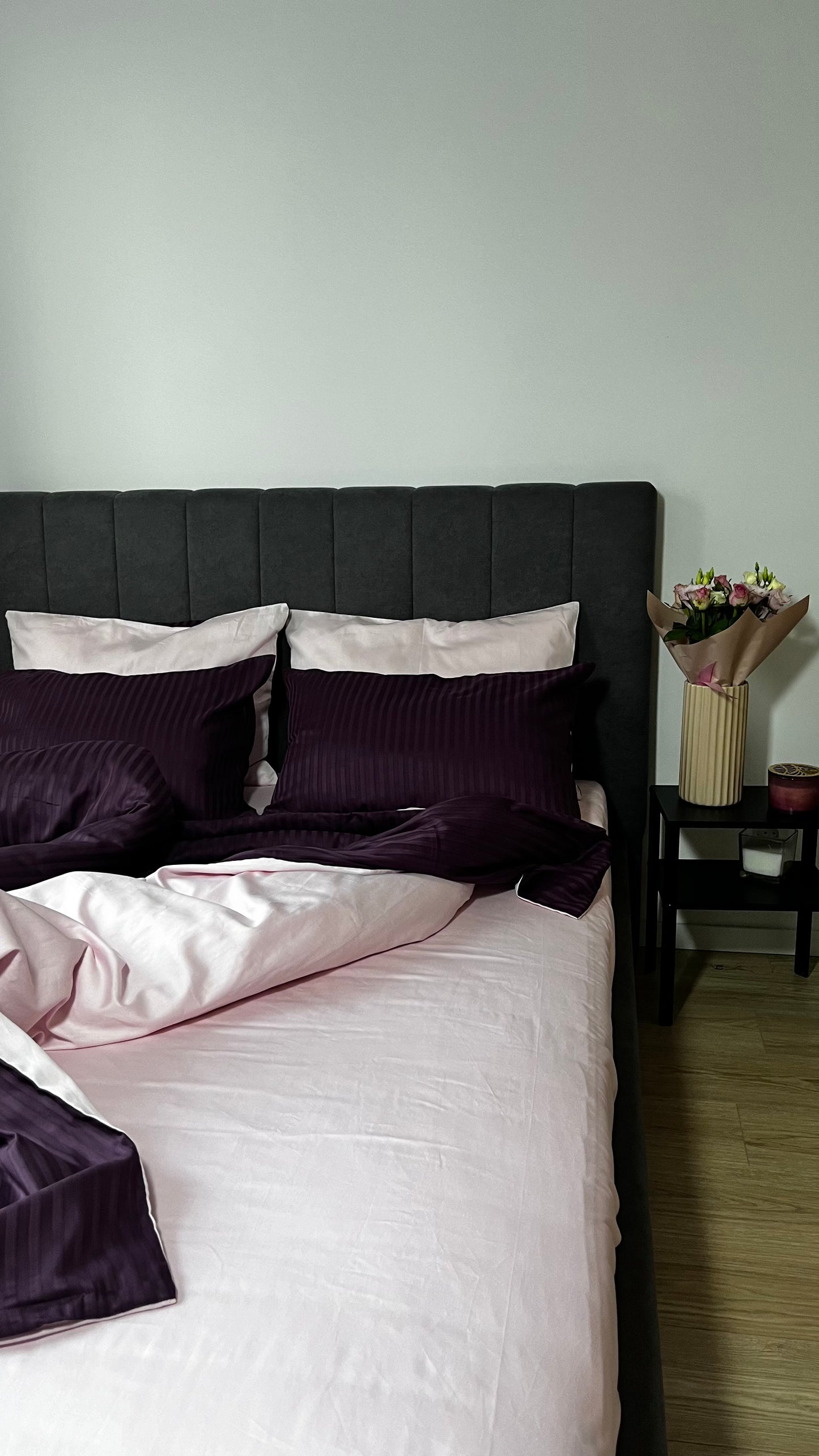 satin bed linen set plum pink